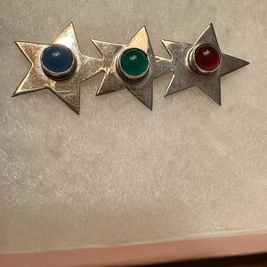 Silver Star Brooch Set with Colorful Stones